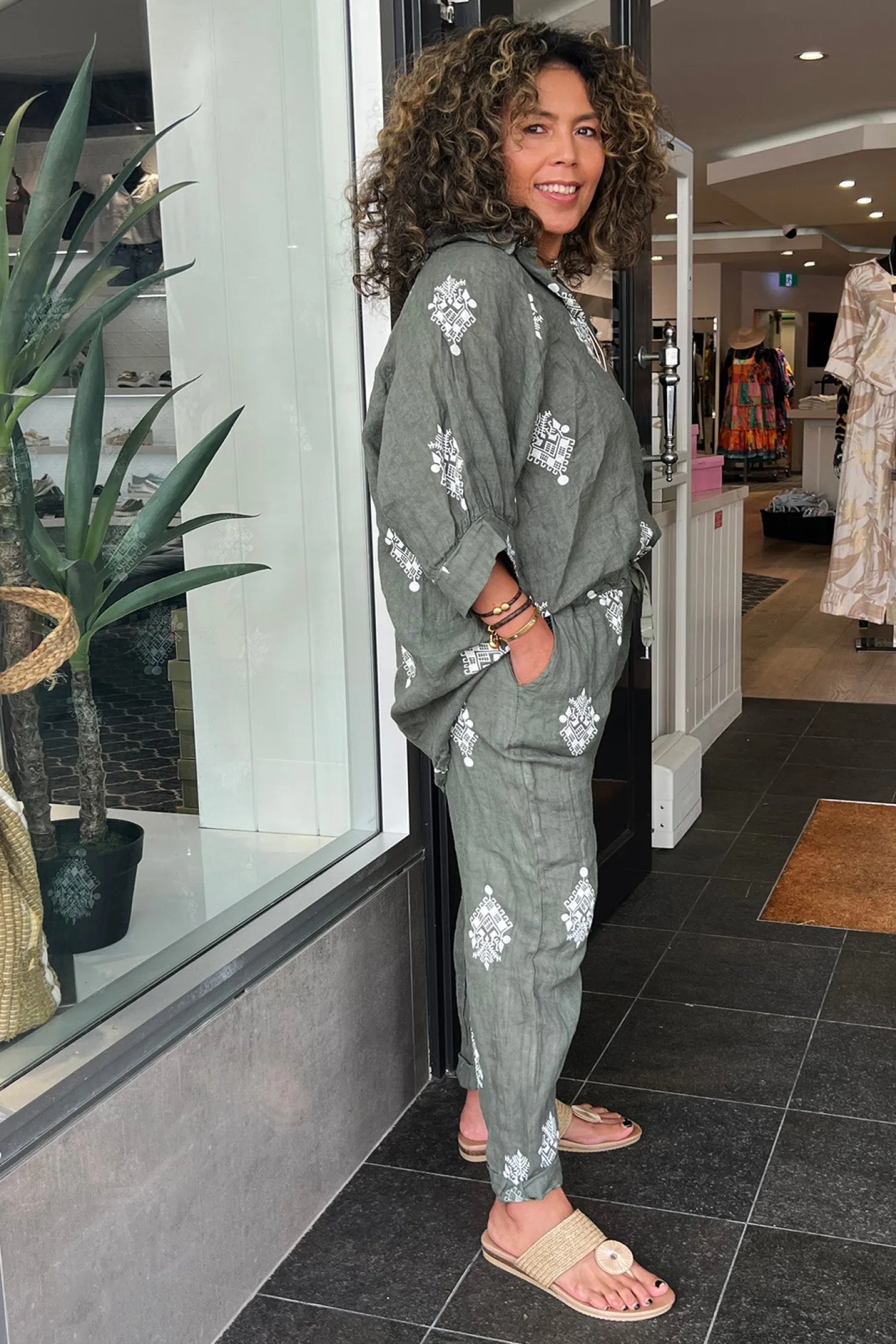 Discount Aztec Print Pants - Green - CG43 Linen Lovers|Ladies Pants