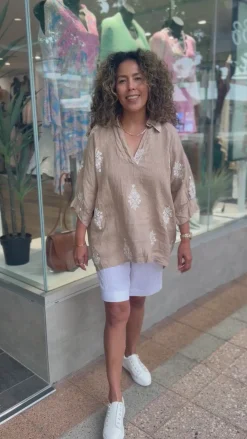 Clearance Aztec Print Top - Camel - CG44 Linen Lovers|Shirts & Tops