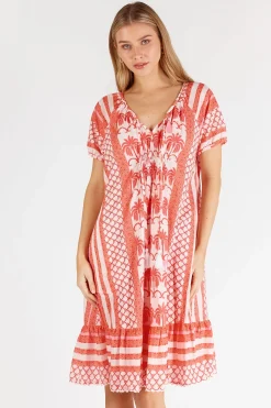 Blakely Shirred Dress - Melon - LL45 Dresses