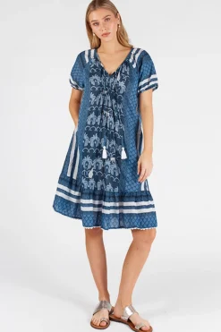 Hot Blakely Shirred Dress - Navy - LL45 Dresses