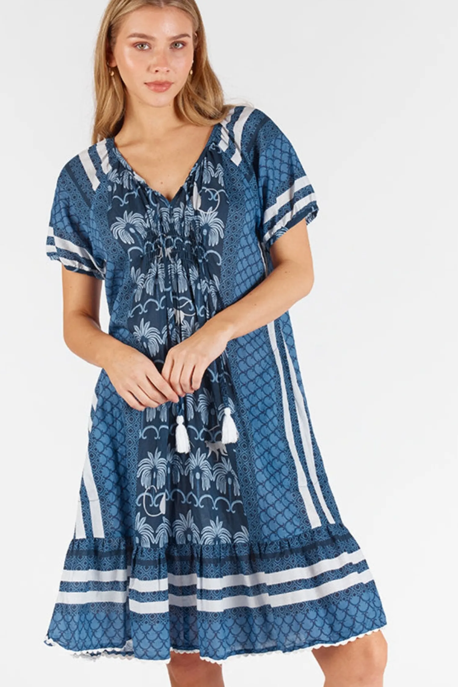 Hot Blakely Shirred Dress - Navy - LL45 Dresses