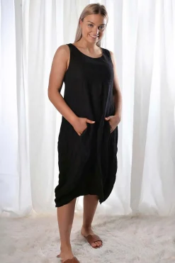 Sale Camilla Linen Dress - Black - IC46 Linen Lovers|Dresses