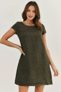 Clearance Cap Sleeve Linen Dress - Licorice - OJ3 Dresses