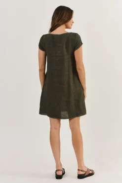 Clearance Cap Sleeve Linen Dress - Licorice - OJ3 Dresses