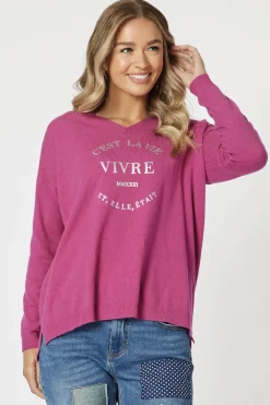 Discount Cest La Vie Sweat - Fuchsia - TZ21 Jumpers & Knitwear