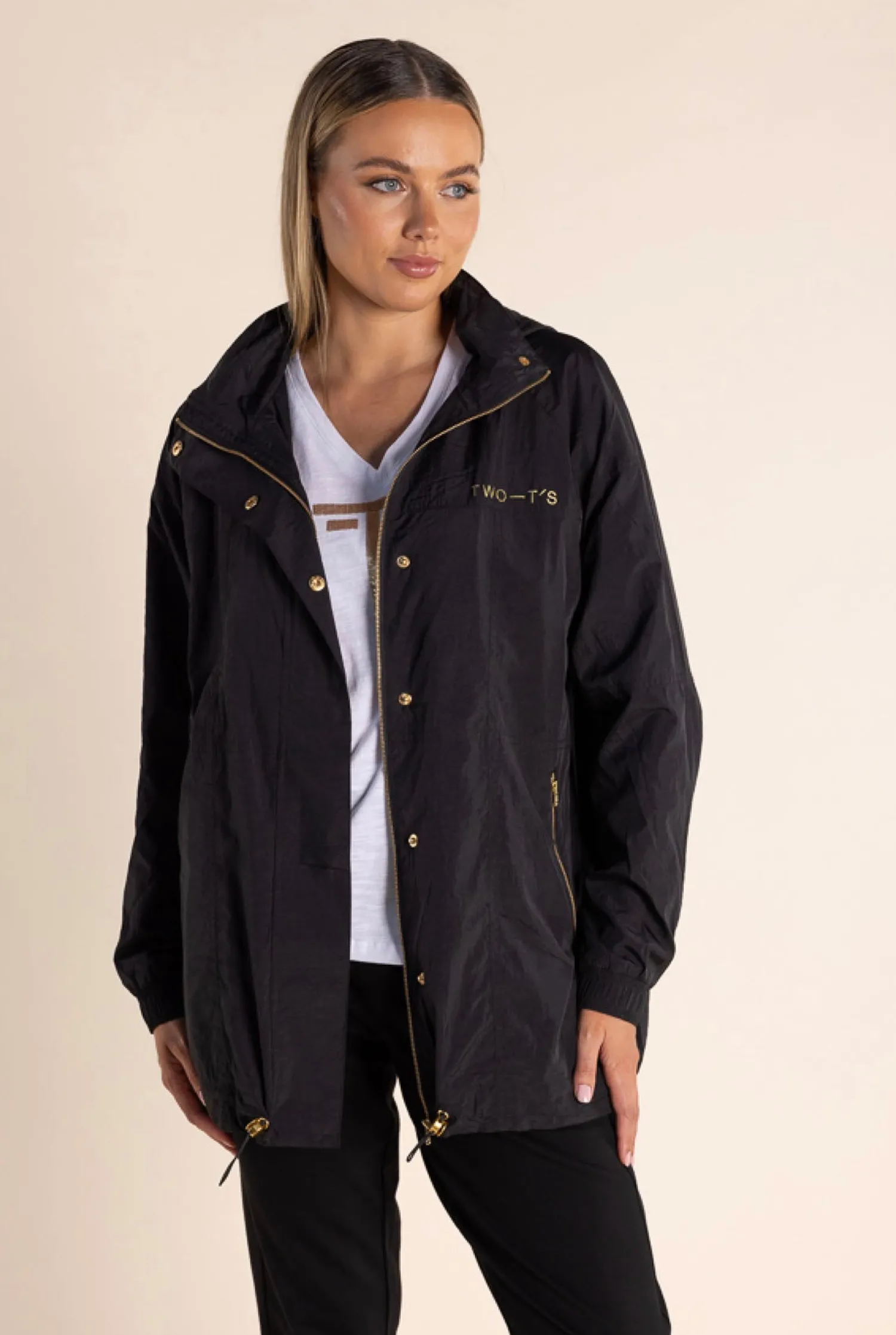 Best Chloe Spray Jacket - Black/Gold Logo - TT49 Coats & Jackets