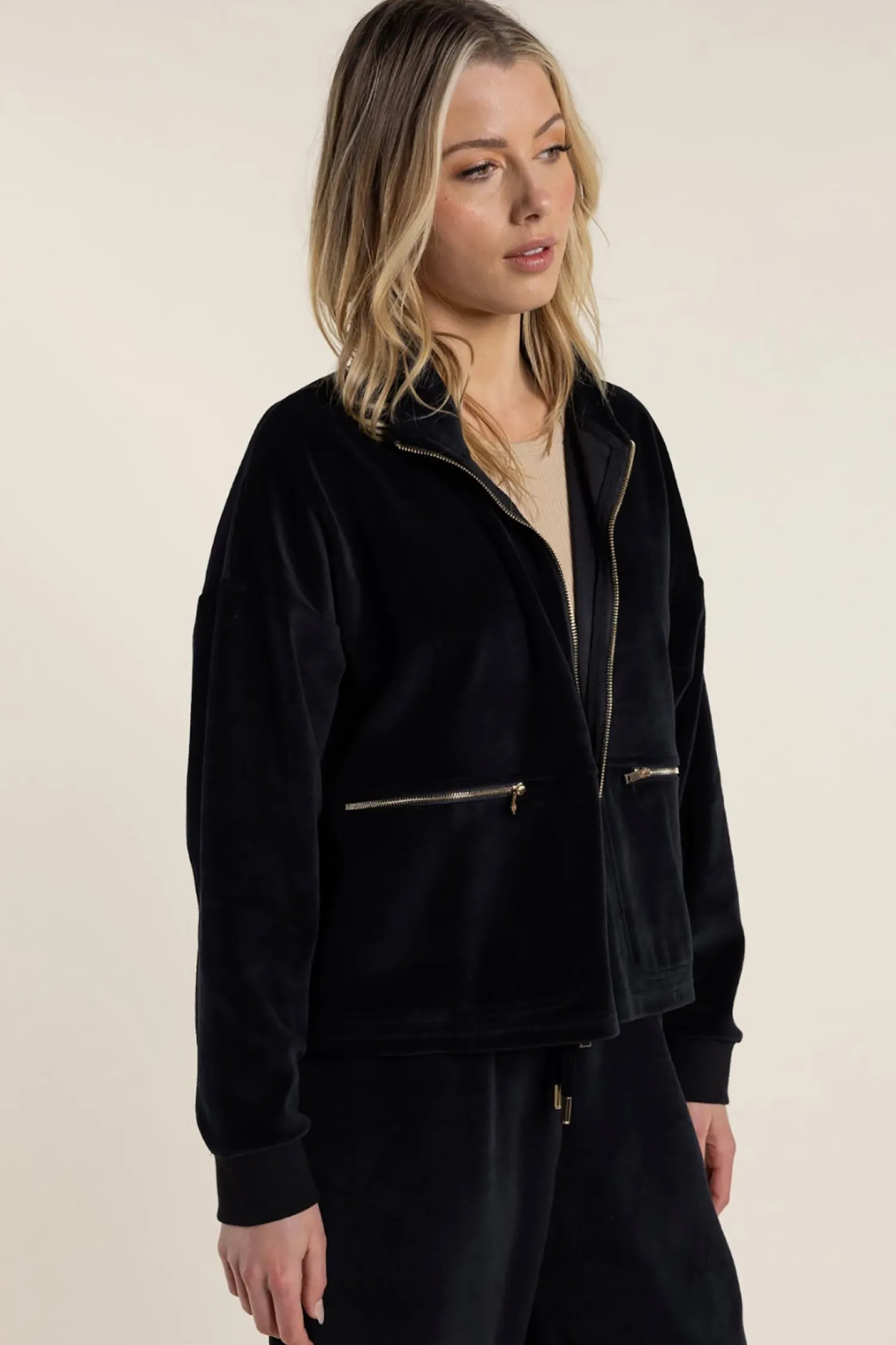Online Claire Cropped Velour Jacket - Black - TT36 Coats & Jackets