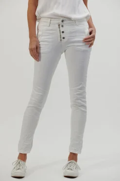 Hot Classic Button Jeans - White - IS10 Women Women's Jeans
