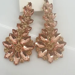 New Dropped Floral Jewelled Earrings - Champagne - AD1 Jewellery