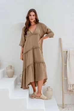 Emily Dress - Mocha - IC40 Linen Lovers|Dresses