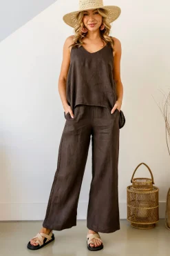 Clearance Fleur Pant - Chocolate - FA29 Linen Lovers|Ladies Pants