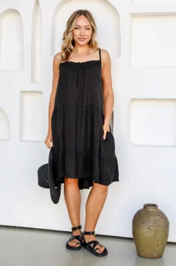 Outlet Flirty Dress - Black - FA28 Linen Lovers|Dresses