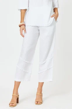 Discount Fringed Linen Pant - White - HV19 Ladies Pants