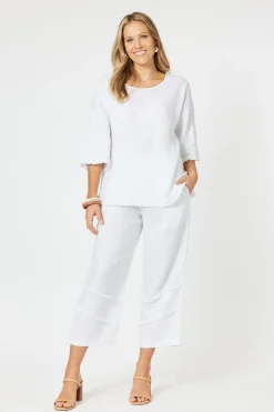 Fringed Linen Top - White - HV13 Linen Lovers|Shirts & Tops