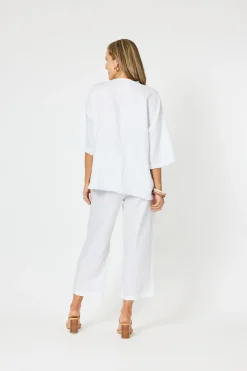 Fringed Linen Top - White - HV13 Linen Lovers|Shirts & Tops