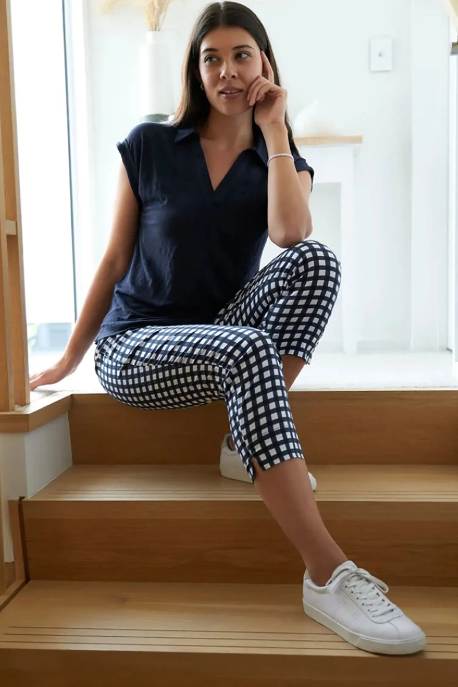 Online Fuss Free Capri - Checker - F6 Ladies Pants