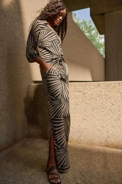 Sale Gauze Tropical Print Wide Leg Pant - Black - JR56 Ladies Pants