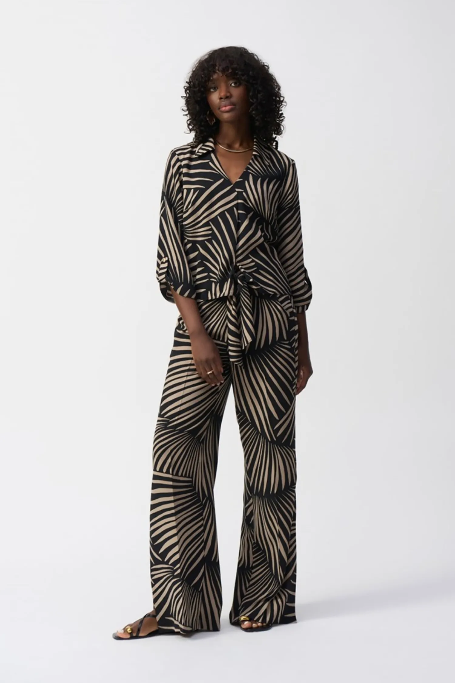 Sale Gauze Tropical Print Wide Leg Pant - Black - JR56 Ladies Pants