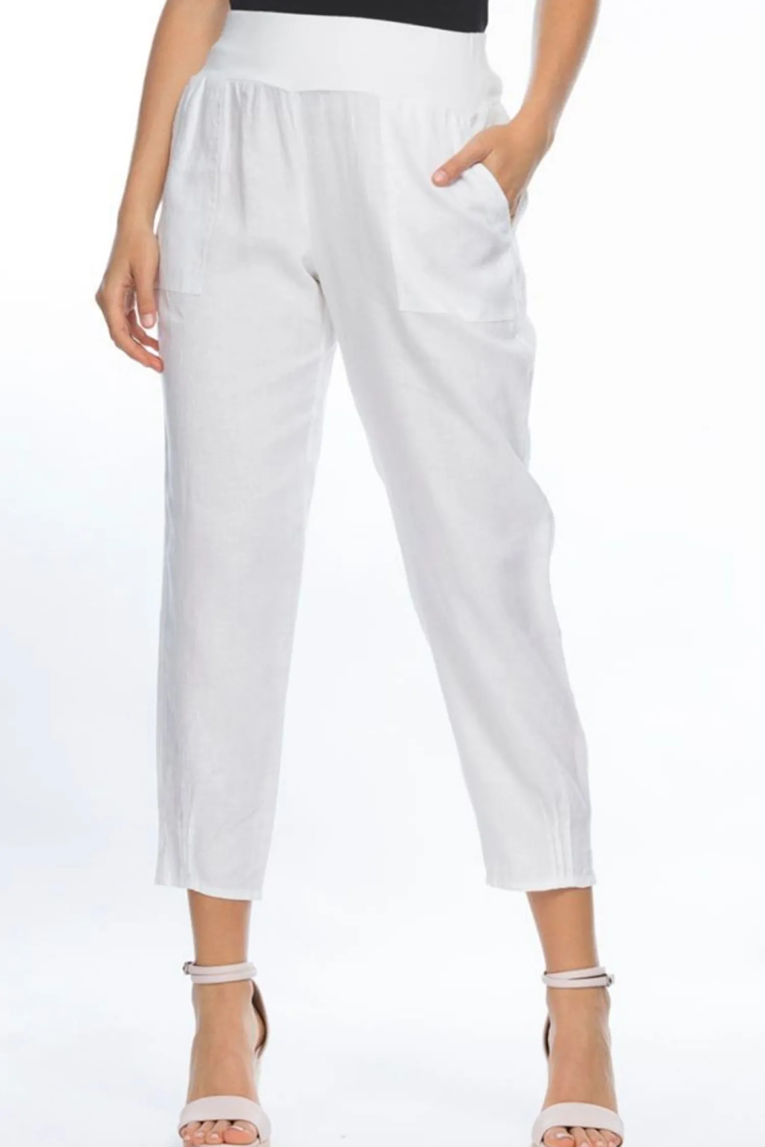 New Jersey Waist Linen Pants - White - GS3 Linen Lovers|Ladies Pants
