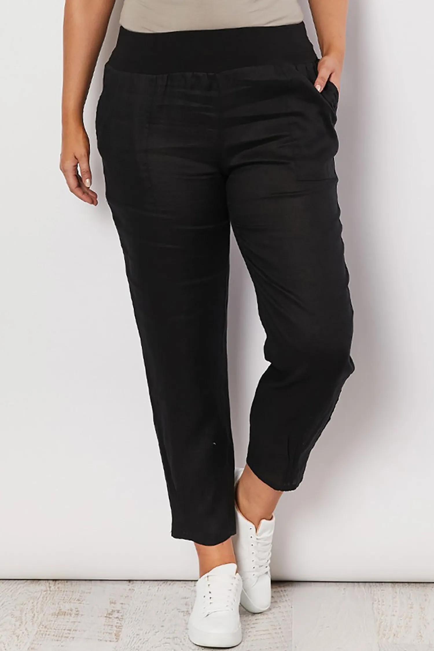 Best Jersey Waist Linen Pants - Black - GS3 Linen Lovers|Ladies Pants