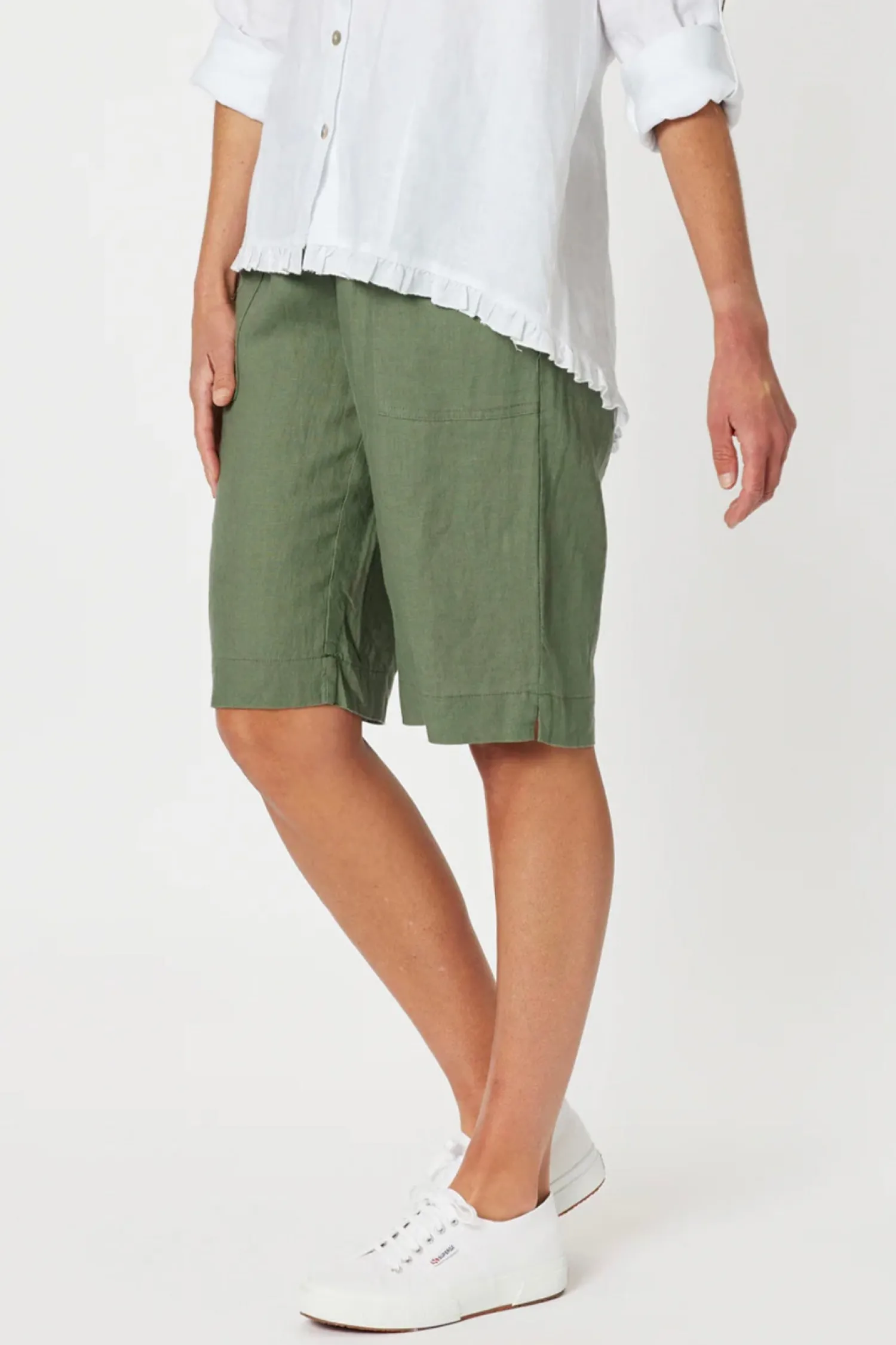 Clearance Jersey Waist Linen Shorts - Khaki - GS8 Shorts