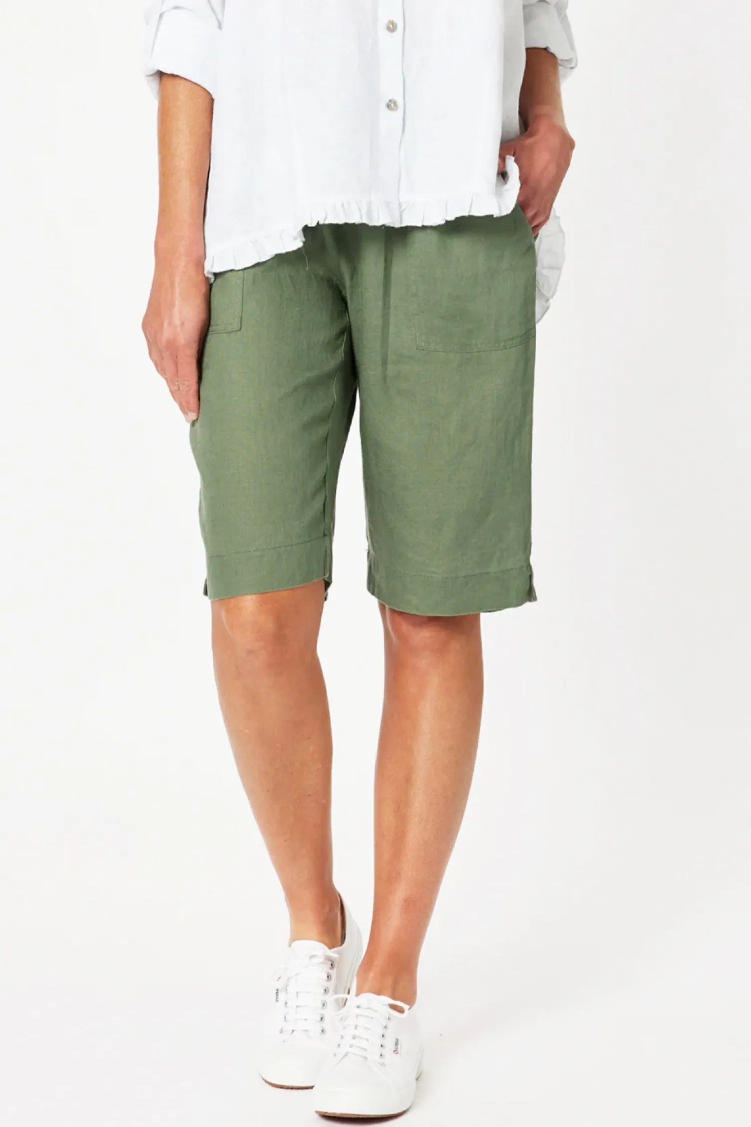 Clearance Jersey Waist Linen Shorts - Khaki - GS8 Shorts