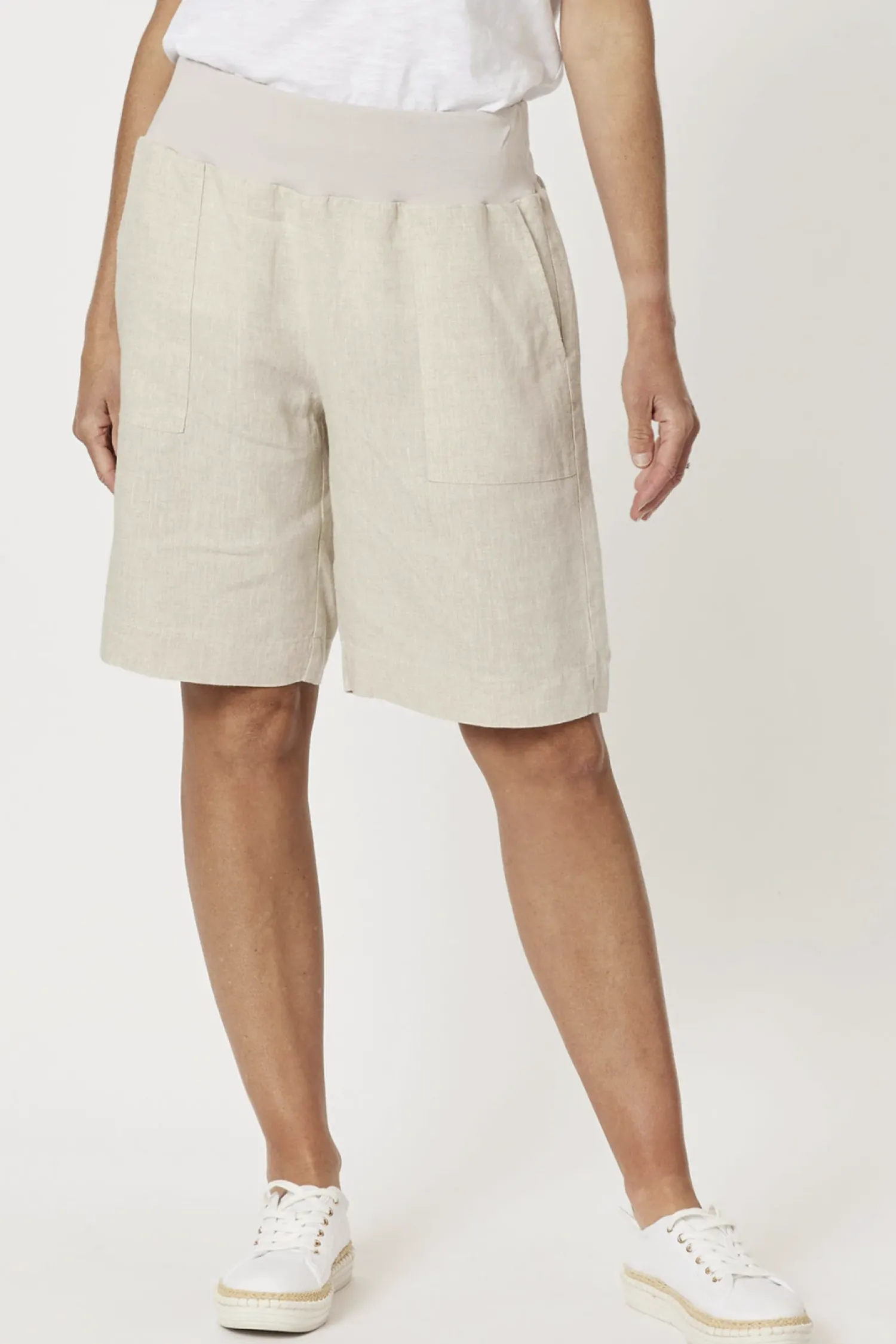 Hot Jersey Waist Linen Shorts - Natural - GS8 Shorts