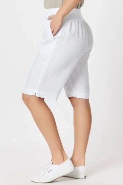 Online Jersey Waist Linen Shorts - White - GS8 Shorts