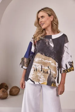 Best Kabuki 3/4 Sleeve Top - Print - SS14 Linen Lovers|Shirts & Tops