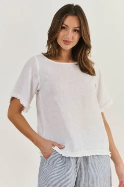 Discount Kia Linen Top - White - OJ16 Shirts & Tops