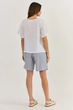 Discount Kia Linen Top - White - OJ16 Shirts & Tops