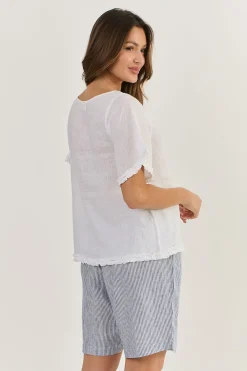 Discount Kia Linen Top - White - OJ16 Shirts & Tops