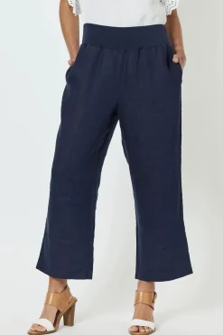 Clearance Lara Wide Leg Linen Pant - Navy - GS1 Ladies Pants