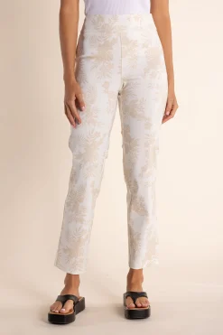 Discount Leaf Print Pant - Natural/White - TT24 Ladies Pants