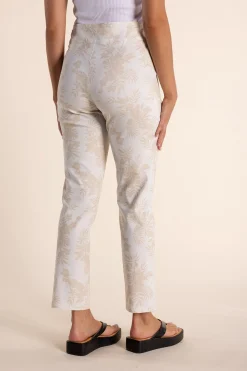 Discount Leaf Print Pant - Natural/White - TT24 Ladies Pants