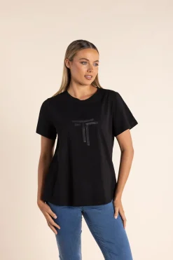 Hot Logo Sequin Crew Tee - Black - TT53 Shirts & Tops