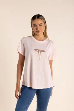 Sale Logo Sequin Crew Tee - Soft Pink - TT53 Shirts & Tops
