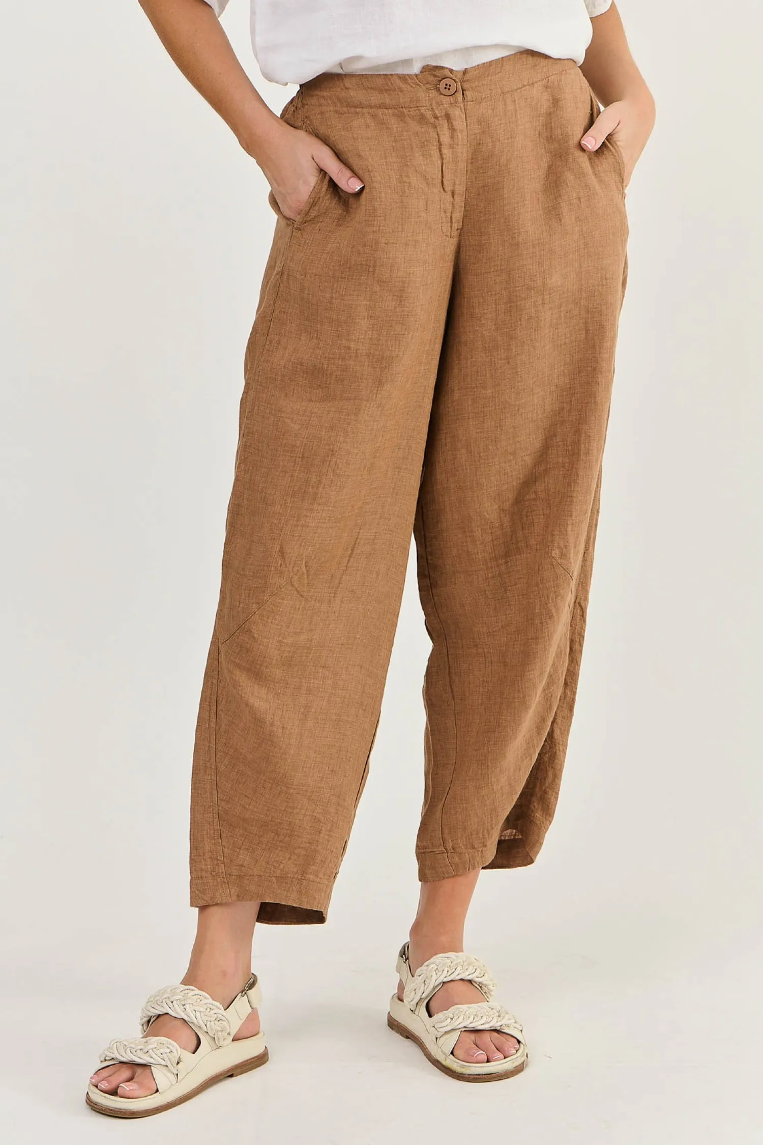 New Lucia Linen Pant - Gingerbread - OJ38 Ladies Pants
