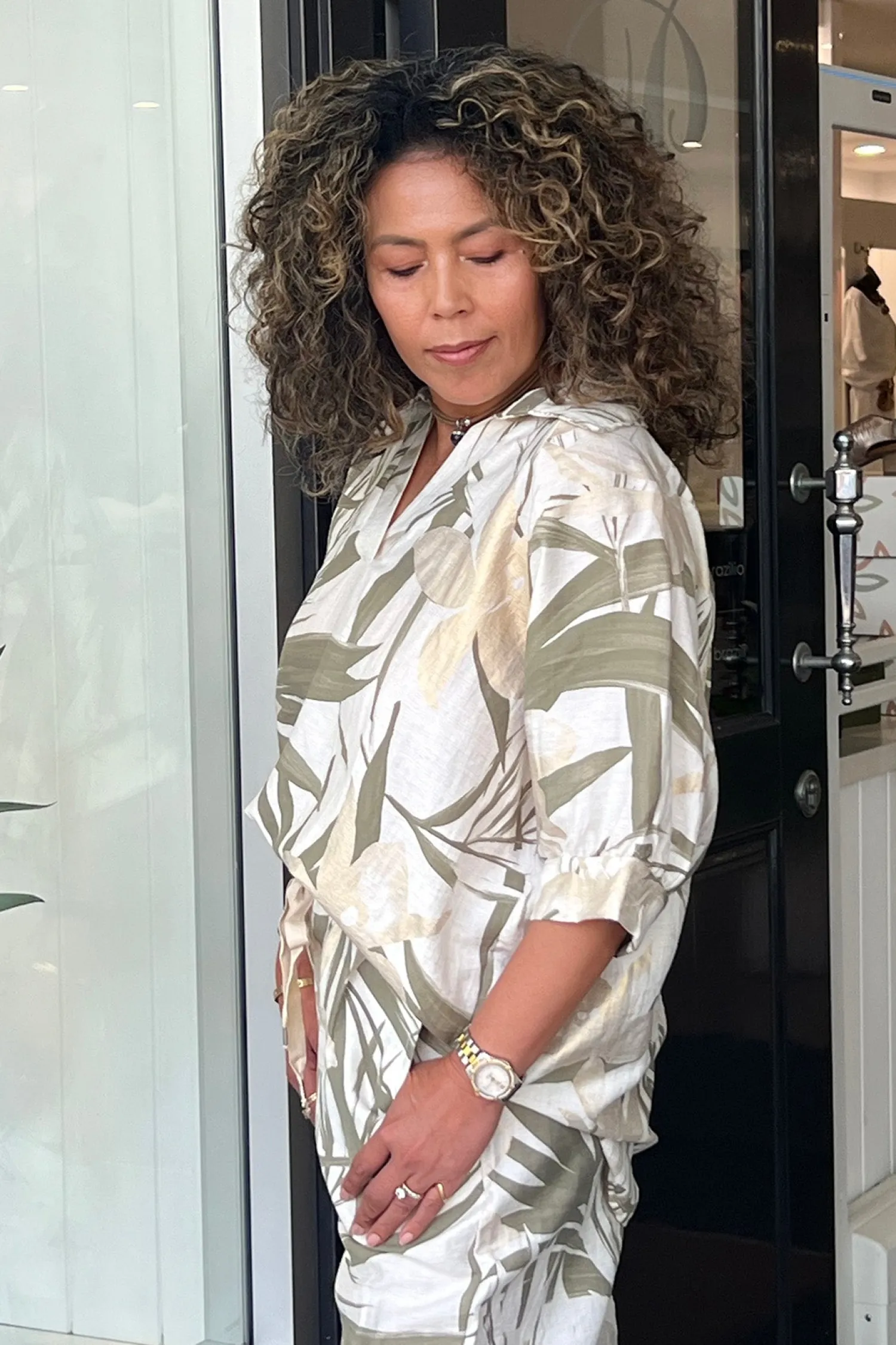 Sale Lucy Print Top - Khaki/Gold - CG48 Shirts & Tops