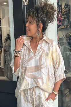 Sale Lucy Print Top - Natural/Gold - CG48 Shirts & Tops