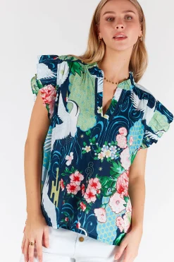 Clearance Mitzuki Ruffle Top - Navy - LL41 Shirts & Tops
