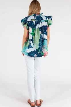 Clearance Mitzuki Ruffle Top - Navy - LL41 Shirts & Tops
