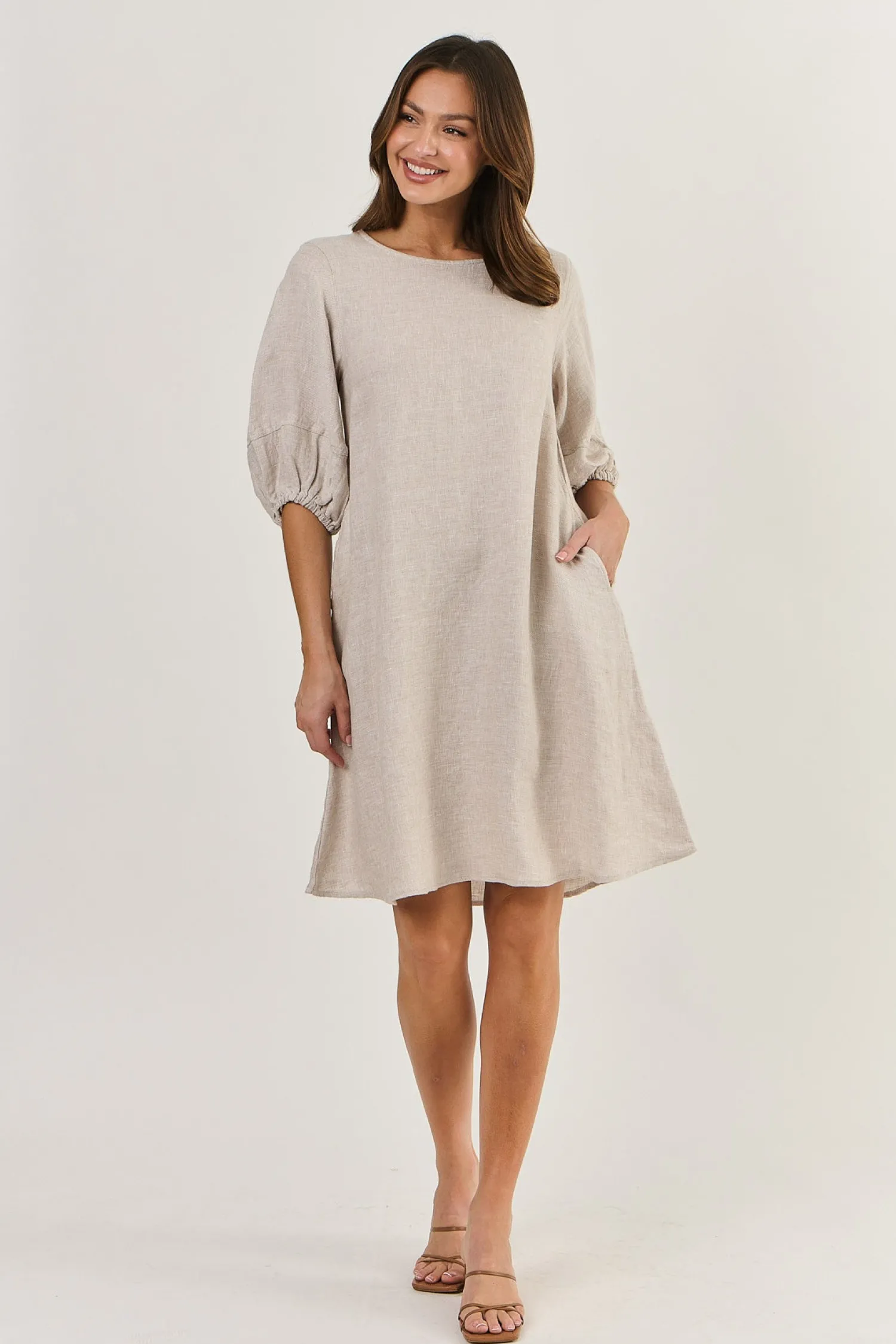 Sale Neriah Linen Dress - Dune - OJ19 Dresses