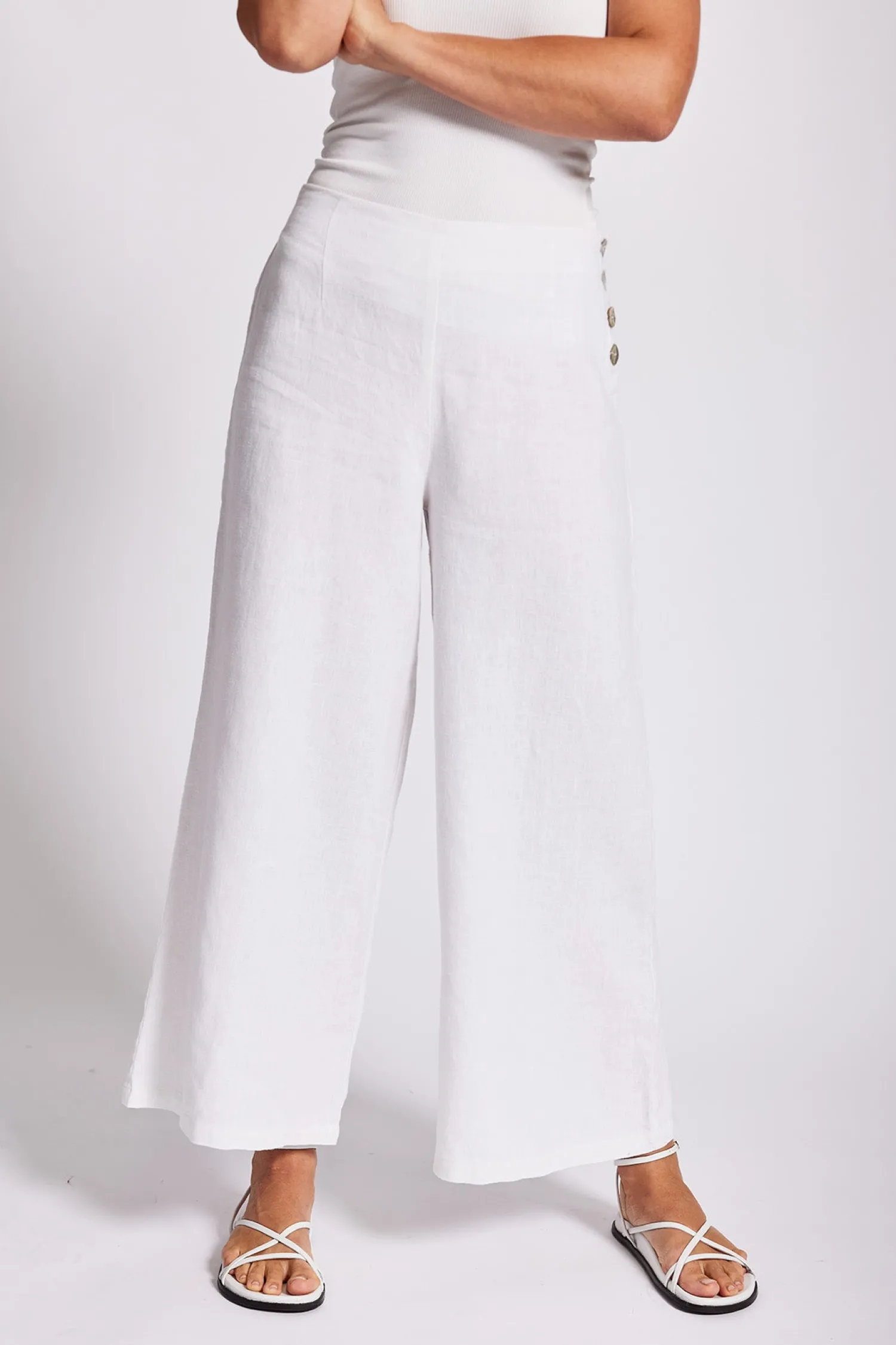 Clearance Palazzo Pants - White - SS7 Linen Lovers|Ladies Pants