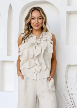 Best Parigi Linen Top - Sand - FA31 Linen Lovers|Shirts & Tops
