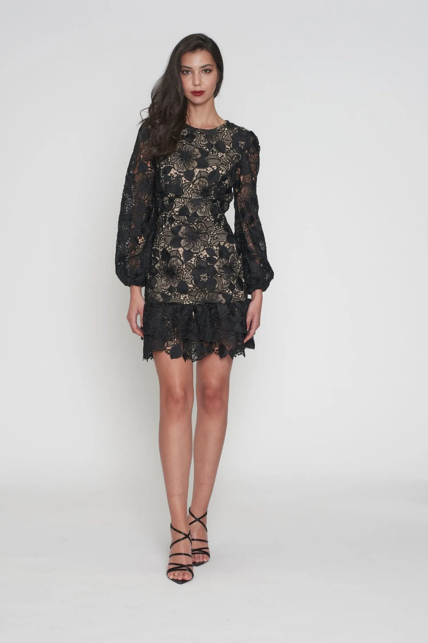 Discount Paris Puff Sleeve Dress - Black/Nude - ROM43 Weddings & Events|Dresses