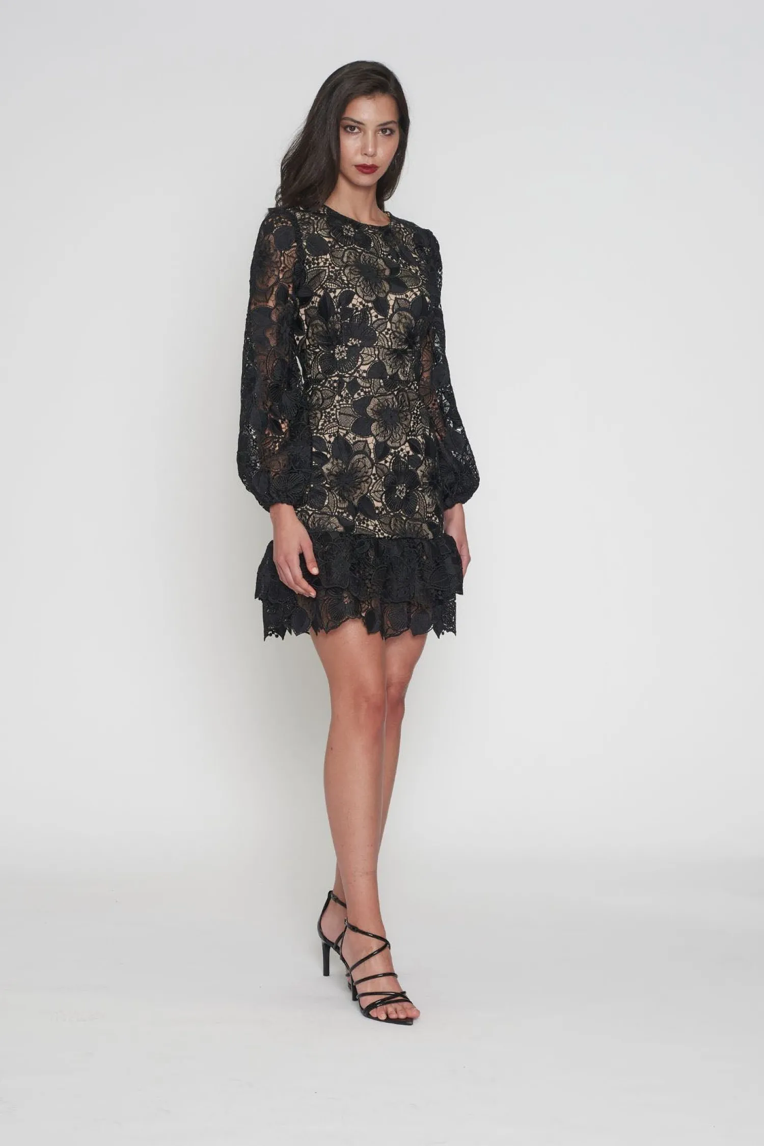 Discount Paris Puff Sleeve Dress - Black/Nude - ROM43 Weddings & Events|Dresses