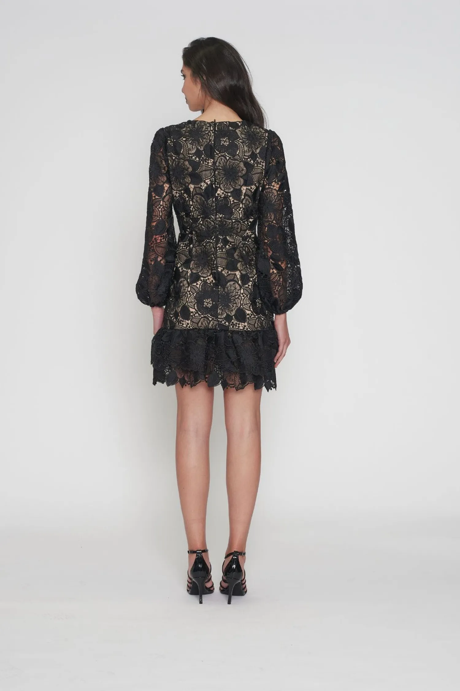 Discount Paris Puff Sleeve Dress - Black/Nude - ROM43 Weddings & Events|Dresses