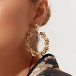 Pearl Bead Wreath Front Earrings - Gold - AD4 Jewellery