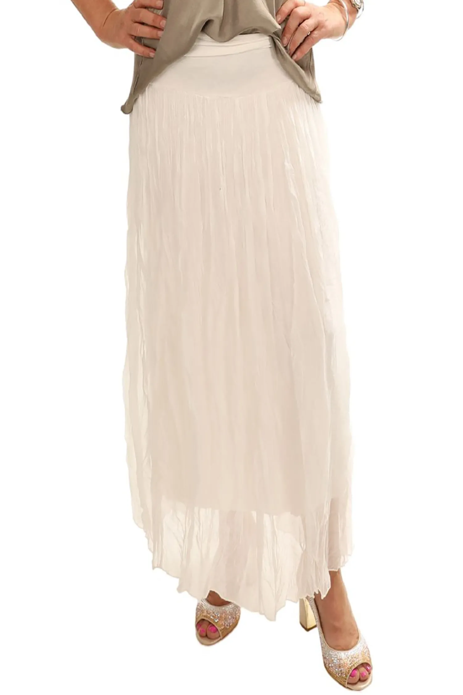 New Pleated Silk Jersey Skirt - Ivory - CG40 Skirts
